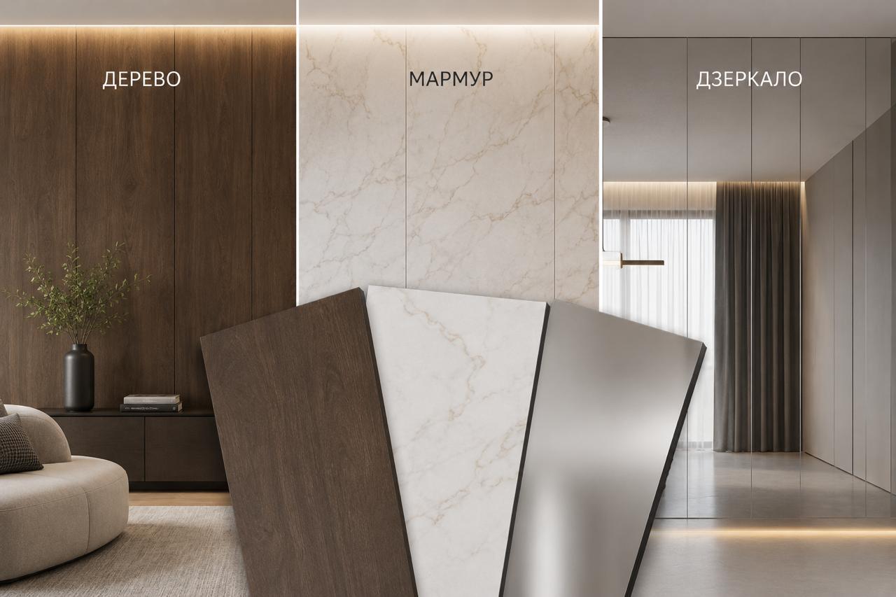 Bamboo panel textures: wood, marble, mirror — comparison